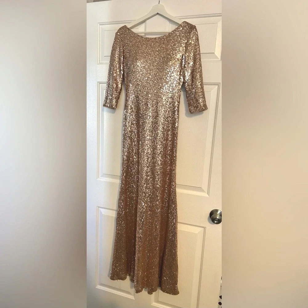 Christina Wu Rose Gold Sequin Formal Gown Evening Dress Party 2 - Picture 2 of 7